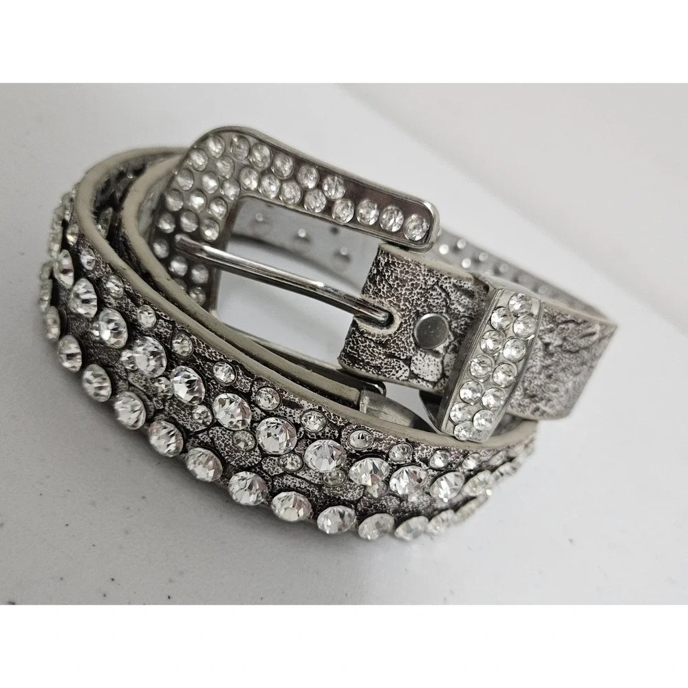 Beltiscool Animal Print Silver Skinny Rhinestone‎ Belt Size 26